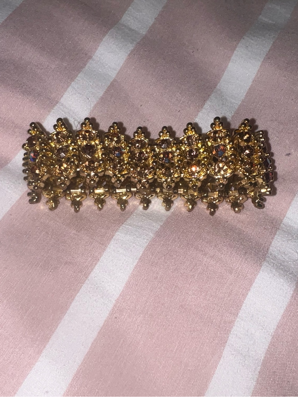 Gold Tone Champagne Crystal Stretch Statement Bracelet